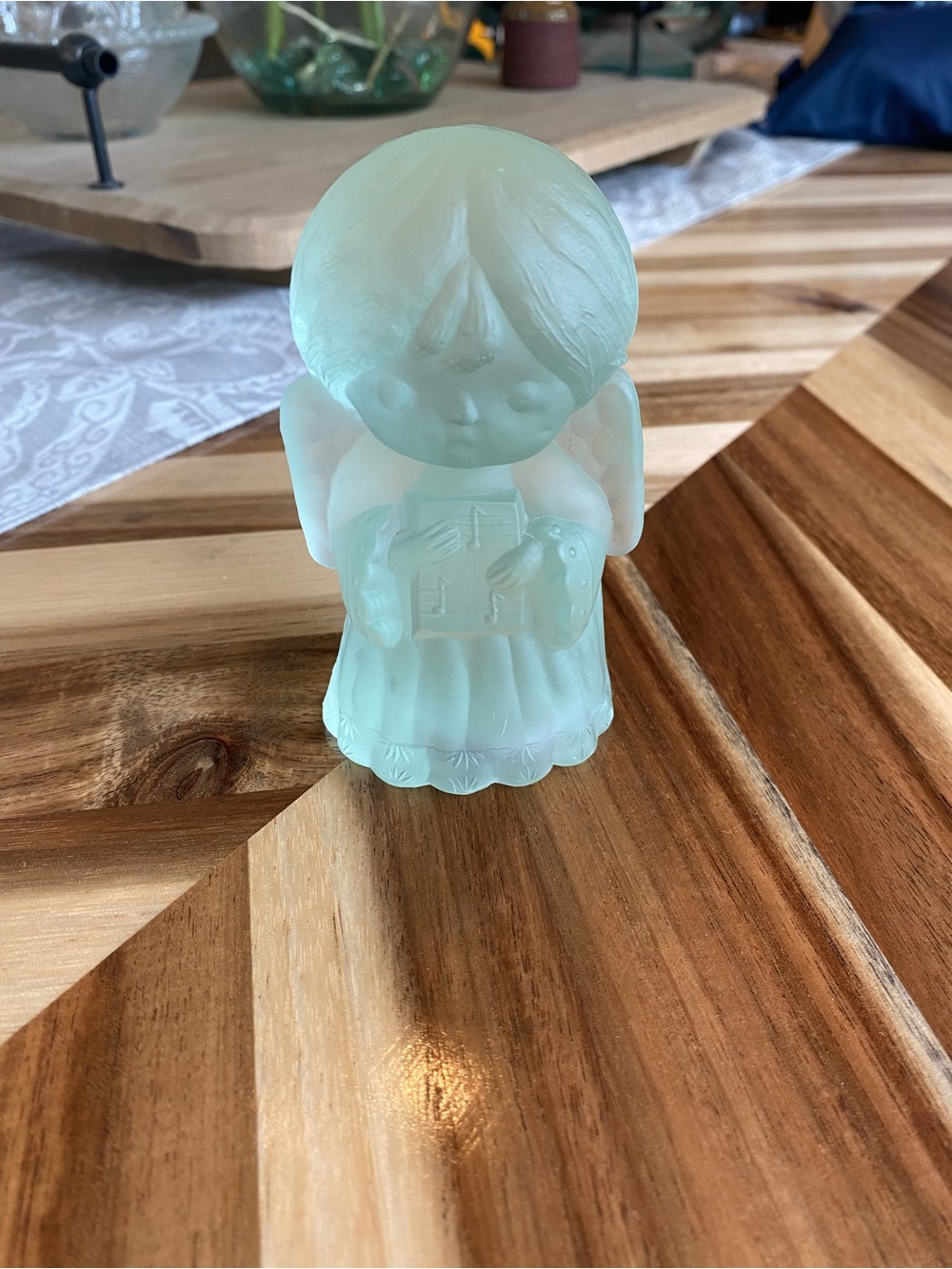 Vintage Mosser Ice Blue Frosted Glass Singing Choir Angel Figurine